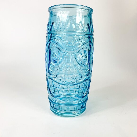 Other - Vintage Style Aqua Blue Tiki Face Cocktail Highball Glass Hawaii Tropical